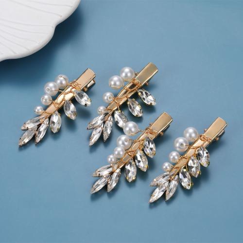 Alligator Hair Clip, Tibetan Style, with Plastic Pearl, 4 pieces & for woman & with rhinestone, more colors for choice, nickel, lead & cadmium free, 60x30mm, Sold By Set