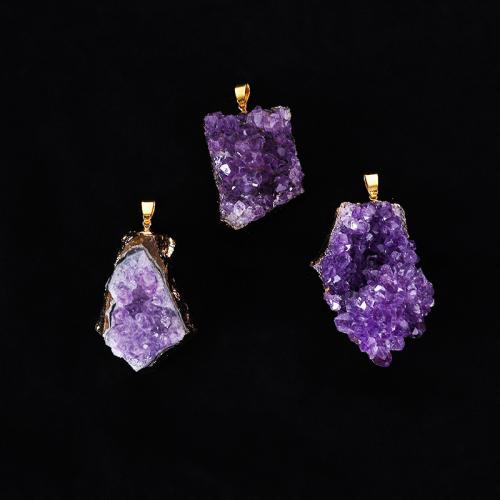 Quartz Gemstone Pendants, Amethyst, with Brass, irregular, DIY, purple, nickel, lead & cadmium free, The size of the pendant is about 30-40CM, Sold By PC