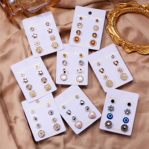 Zinc Alloy Drop Earrings with Paper & Plastic Pearl plated & for woman & enamel & with rhinestone nickel lead & cadmium free Sold By Set