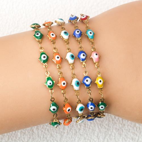 Evil Eye Jewelry Bracelet, Titanium Steel, with 5CM extender chain, gold color plated, evil eye pattern & for woman & enamel, more colors for choice, Length:17 cm, Sold By PC