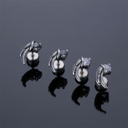 Titanium Steel  Earring, plated, fashion jewelry & with rhinestone, more colors for choice, 7x14mm, Sold By PC