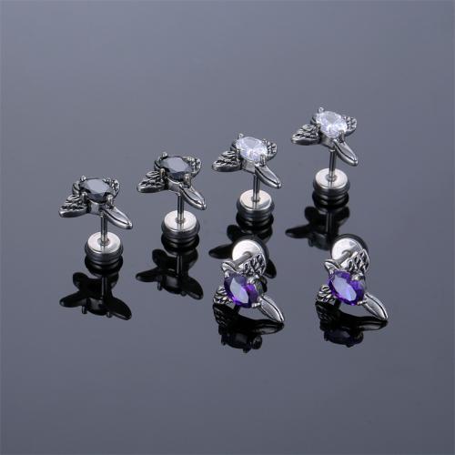 Titanium Steel  Earring, plated, fashion jewelry & micro pave cubic zirconia, more colors for choice, 13.50x14.50mm, Sold By PC