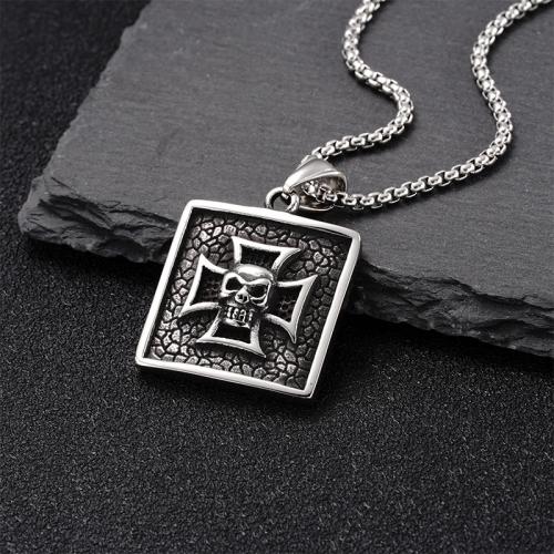 Titanium Steel Necklace, Square, plated, fashion jewelry, silver color, Length:70 cm, Sold By PC