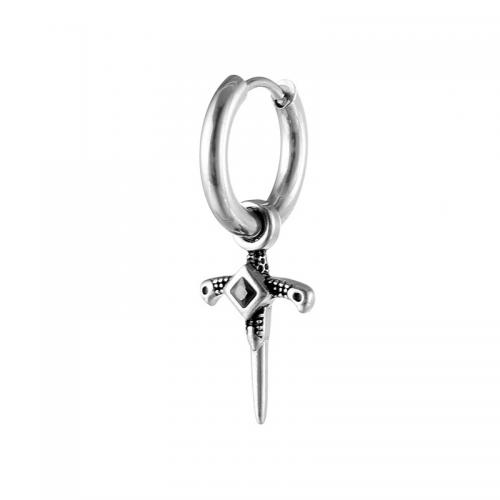 Titanium Steel  Earring, Cross, plated, fashion jewelry, silver color, 15x33mm, Sold By PC