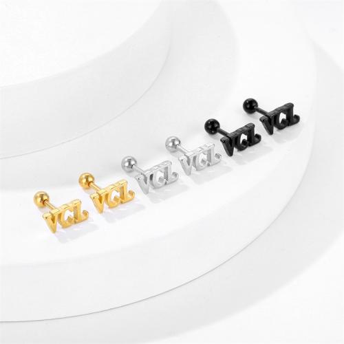 Titanium Steel  Earring, Alphabet Letter, plated, fashion jewelry, more colors for choice, 12x12mm, Sold By PC