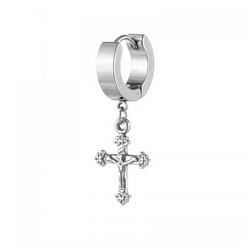 Boucle d'oreille Acier Titane, croix, Placage, bijoux de mode, argent, 13x37mm, Vendu par PC