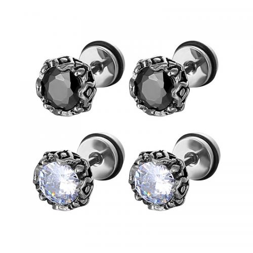 Titanium Steel  Earring, plated, fashion jewelry & micro pave cubic zirconia, more colors for choice, 9x14mm, Sold By PC