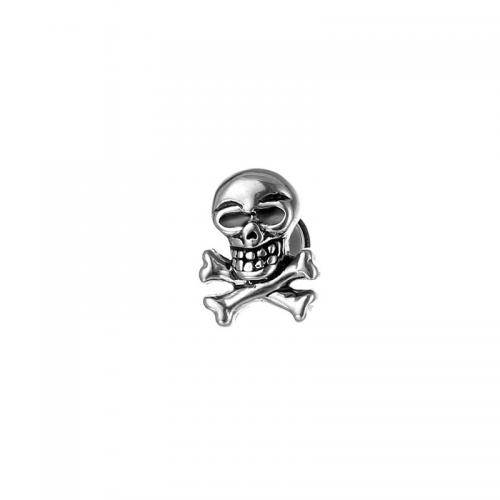 Titanium stål øreringe, Skull, forgyldt, mode smykker, sølv, 10x14mm, Solgt af PC