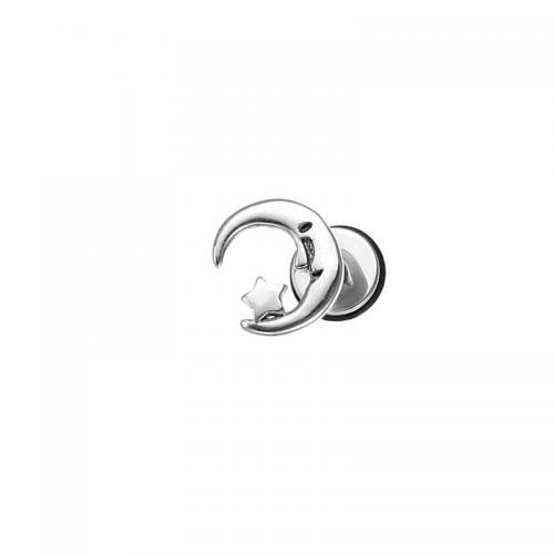 Boucle d'oreille Acier Titane, lune, Placage, bijoux de mode, argent, 9x9mm, Vendu par PC