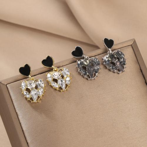 Zinc Alloy Stud Earring Heart plated fashion jewelry & for woman & enamel & with rhinestone nickel lead & cadmium free Sold By Pair