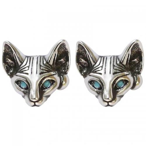 Brass Stud Earring, Cat, fashion jewelry & Unisex, nickel, lead & cadmium free, 10mm, Sold By Pair
