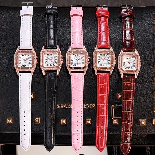 Women Wrist Watch PU Leather with Glass & 304 Stainless Steel & Zinc Alloy Chinese movement & for woman & with rhinestone Dial 31mm thickness :8.6mm. Sold By PC