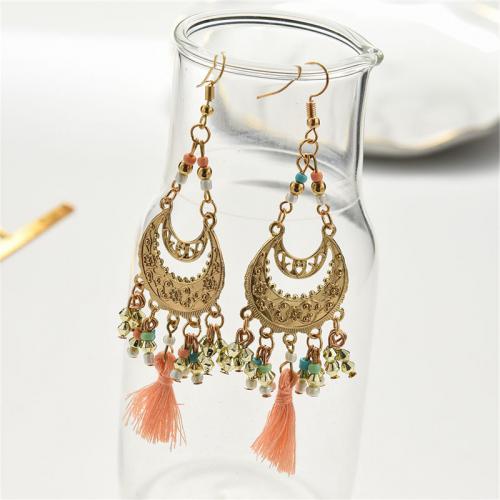 Zinc Alloy Drop Earrings with Cotton Thread & Seedbead fashion jewelry & for woman & hollow nickel lead & cadmium free Sold By Pair