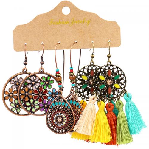 Zinc Alloy Drop Earrings with Cotton Thread plated three pieces & for woman & enamel nickel lead & cadmium free Sold By Set