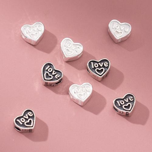 925 Sterling Silver Beads, Heart, plated, DIY, more colors for choice, 6.70x5.80x3.50mm, Hole:Approx 1.4mm, Sold By PC