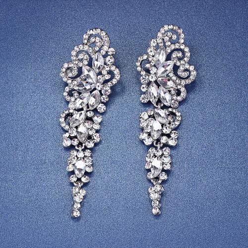 Zinc Alloy Drop Earrings with Crystal plated for woman & with rhinestone silver color Sold By Set