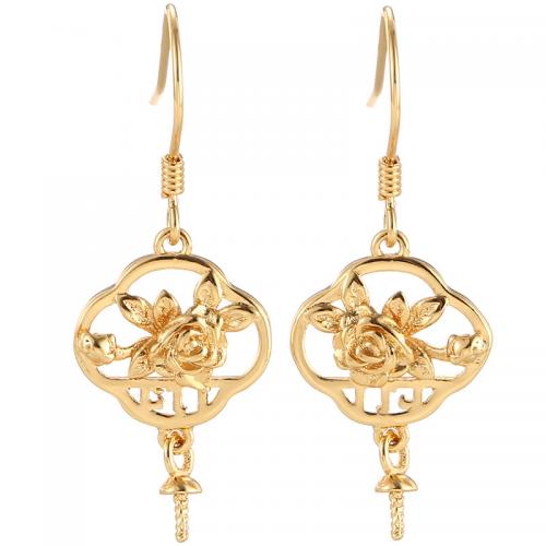 Brass Earring Drop Component Flower plated DIY & hollow 11mm Sold By Pair