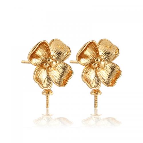 Brass Earring Stud Component Flower plated DIY 11.50mm Sold By Pair