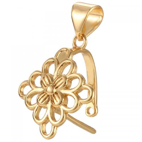 Brass Pinch Bail Flower plated DIY & hollow 17mm Approx 3.5mm Sold By PC