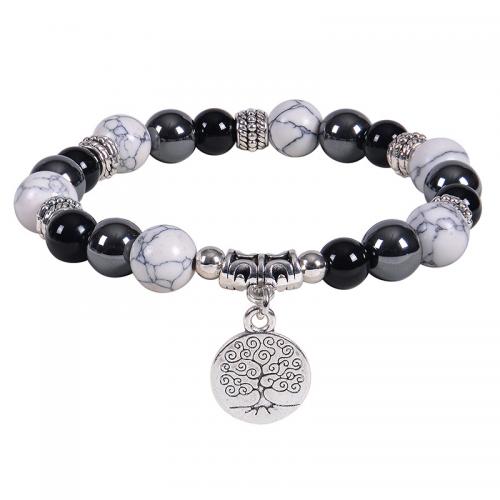 Gemstone Bracelets Natural Stone with 304 Stainless Steel fashion jewelry & Unisex Length Approx 6.6-8.5 Inch Sold By PC