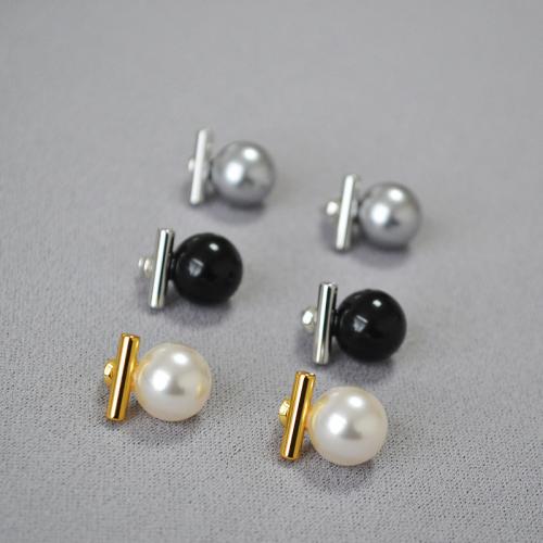 Brass Stud Earring, with Tiger Eye & Black Agate & Plastic Pearl, fashion jewelry & different size for choice & for woman, more colors for choice, nickel, lead & cadmium free, Sold By Pair