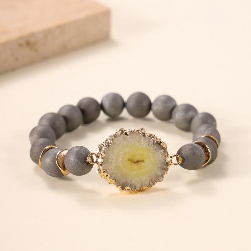 Gemstone Bracelets Natural Stone with 304 Stainless Steel fashion jewelry & for woman grey Sold By PC