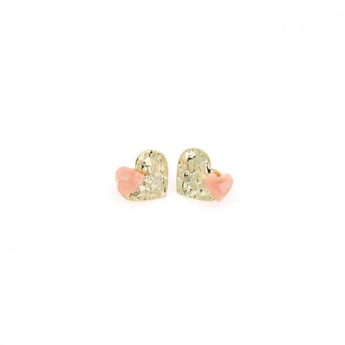 Brass Stud Earring Heart 18K gold plated fashion jewelry & for woman & enamel pink nickel lead & cadmium free Sold By Pair