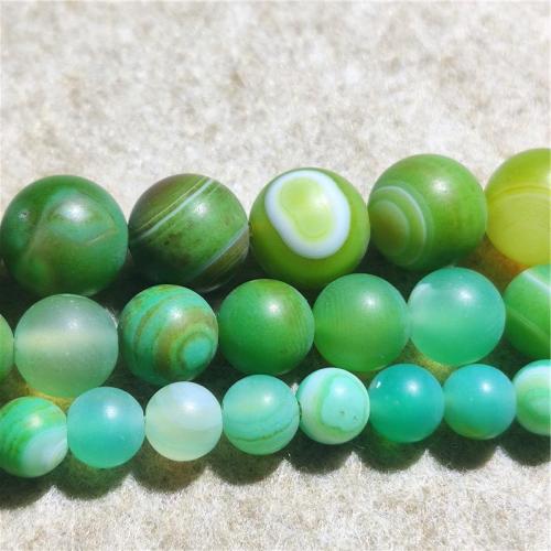 Natürliche Streifen Achat Perlen, rund, DIY & verschiedene Größen vorhanden & satiniert, grün, verkauft per ca. 36-38 cm Strang
