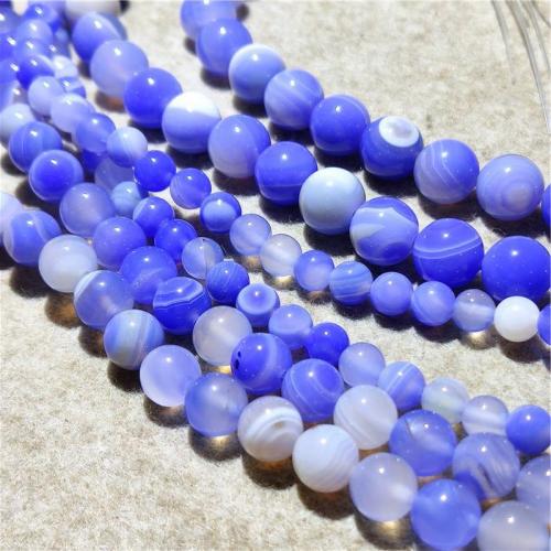 Natürliche Streifen Achat Perlen, rund, DIY & verschiedene Größen vorhanden, blau, verkauft per ca. 38-40 cm Strang