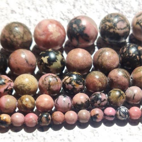 Koraliki z kameniem szlachetnym, Czarny pasek Rhodochrosite Stone, Koło, biżuteria moda & DIY & różnej wielkości do wyboru, mieszane kolory, sprzedawane na około 38-40 cm Strand