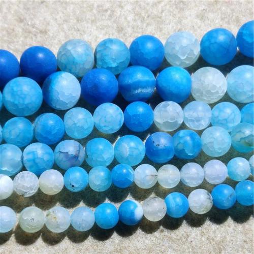 Natürliche Crackle Achat Perlen, Flachen Achat, rund, DIY & verschiedene Größen vorhanden & satiniert, blau, verkauft per ca. 36-38 cm Strang