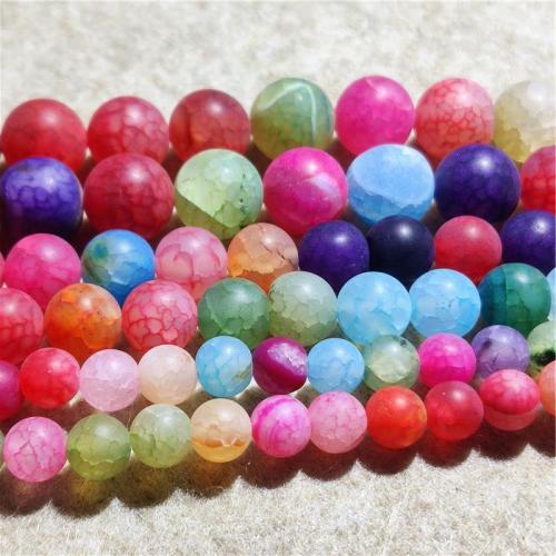 Natürliche Crackle Achat Perlen, Flachen Achat, rund, DIY & verschiedene Größen vorhanden & satiniert, gemischte Farben, verkauft per ca. 36-38 cm Strang