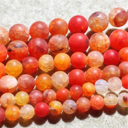 Natürliche Crackle Achat Perlen, Flachen Achat, rund, DIY & verschiedene Größen vorhanden & satiniert, orange, verkauft per ca. 36-38 cm Strang