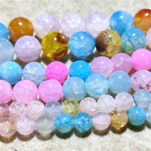 Natürliche Crackle Achat Perlen, Flachen Achat, rund, DIY & verschiedene Größen vorhanden, gemischte Farben, verkauft per ca. 38-40 cm Strang