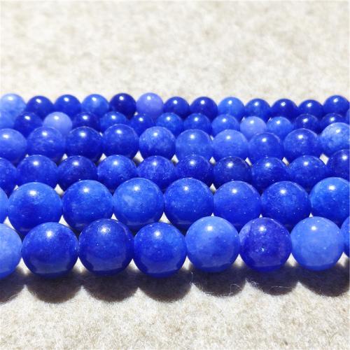 Jade Perlen, Quarzit Jade, rund, Modeschmuck & DIY & verschiedene Größen vorhanden, blau, verkauft per ca. 38-40 cm Strang