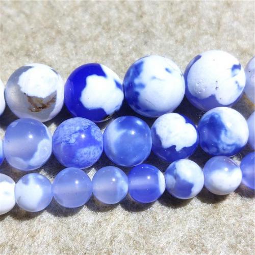 Achat Perlen, Feuerachat, rund, DIY & verschiedene Größen vorhanden, blau, verkauft per ca. 38-40 cm Strang
