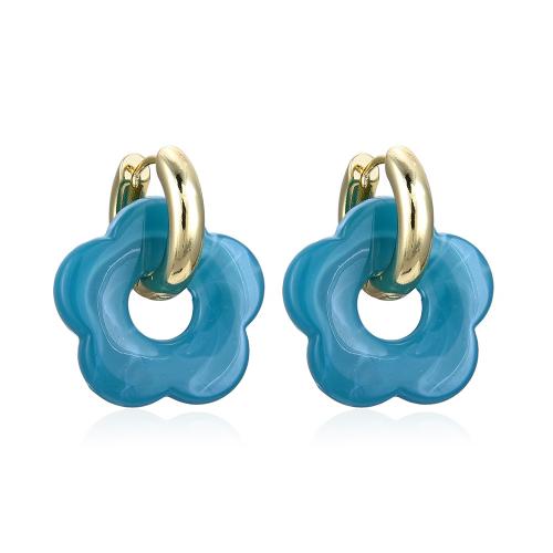 Resin Earring Brass with Resin Flower 18K gold plated fashion jewelry & for woman nickel lead & cadmium free Sold By Pair