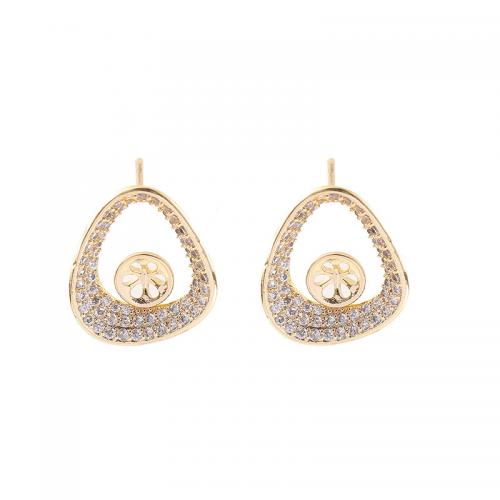 Brass Earring Stud Component 14K gold plated DIY & micro pave cubic zirconia nickel lead & cadmium free Sold By Pair
