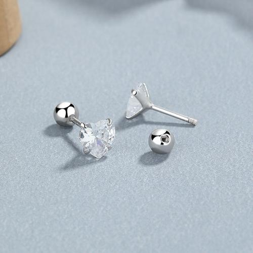Cubic Zirconia Micro Pave Sterling Silver Earring, 925 Sterling Silver, Heart, fashion jewelry & different size for choice & micro pave cubic zirconia & for woman, nickel, lead & cadmium free, Sold By Pair