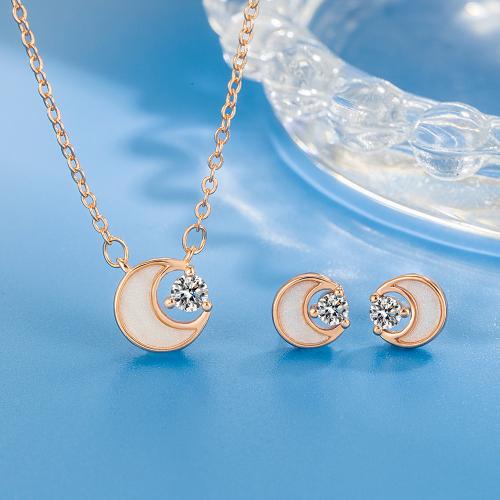 Brass Jewelry Set Stud Earring & necklace with 1.97inch extender chain plated fashion jewelry & micro pave cubic zirconia & for woman nickel lead & cadmium free Length Approx 15.75 Inch Sold By Set