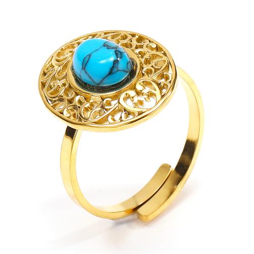 Titantium Steel δάχτυλο του δακτυλίου, Titanium Steel, με τυρκουάζ, κοσμήματα μόδας & για τη γυναίκα, χρυσαφένιος, Sold Με PC