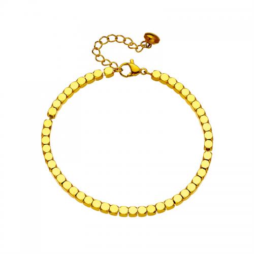 Pulseira de aço titânio, Partículas de aço, with 4cm extender chain, joias de moda & para mulher, dourado, 16mm, vendido para Aprox 16 cm Strand