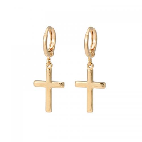 Huggie Hoop Drop Earring Brass Cross fashion jewelry & for woman nickel lead & cadmium free Sold By PC