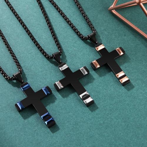 Edelstahl Schmuck Halskette, 304 Edelstahl, Kreuz, Modeschmuck & verschiedene Stile für Wahl & für den Menschen, keine, 28x45mm, Länge:ca. 45 cm, verkauft von PC