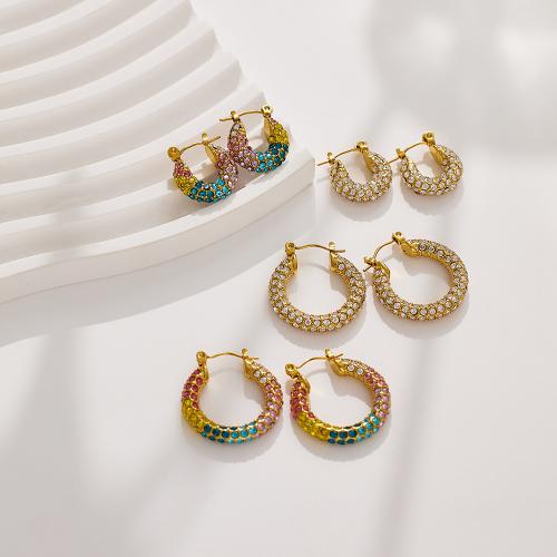 Titan Stahl Ohrring, Titanstahl, verschiedene Größen vorhanden & für Frau & mit Strass, goldfarben, verkauft von Paar