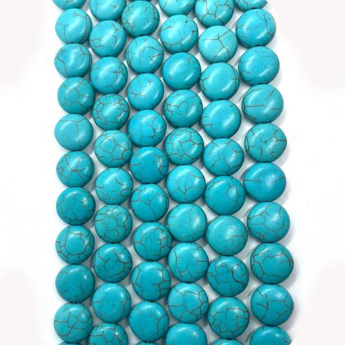 Türkis Perlen, Synthetische Türkis, flache Runde, DIY & verschiedene Größen vorhanden, blau, verkauft per ca. 38 cm Strang