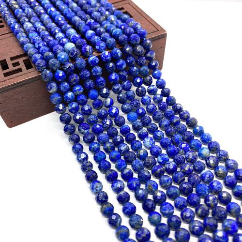 Lapislazuli Perlen, rund, DIY & facettierte, tiefblau, 6mm, verkauft per ca. 38 cm Strang