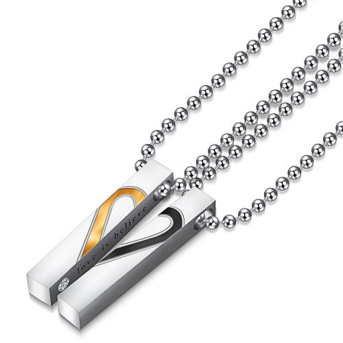 Titanium Steel Necklace, Rectangle, silver color plated, for couple & enamel, Sold By PC