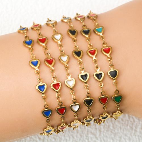 Titanium Steel Bracelet & Bangle, with 5CM extender chain, Heart, gold color plated, for woman & enamel, more colors for choice, Length:17 cm, Sold By PC