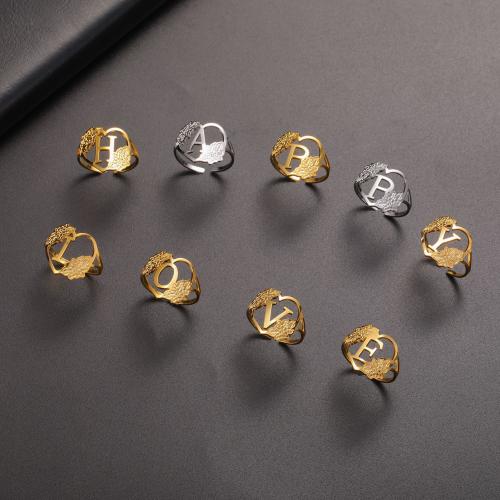 Titan Edelstahl Ringe, Titanstahl, Alphabet-Buchstabe, plattiert, verschiedene Stile für Wahl & für Frau & hohl, keine, inner diameter:17~20mm, verkauft von PC